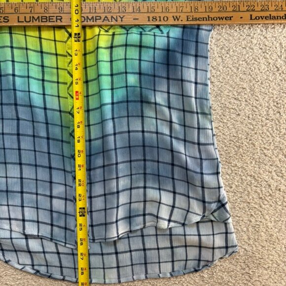 Upcycled reimagined tie dyed plaid lightweight blouse - Picture 4 of 8